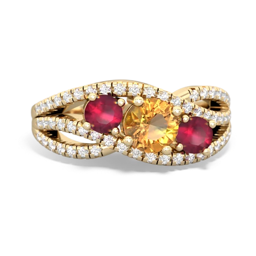 citrine-ruby three stone pave ring