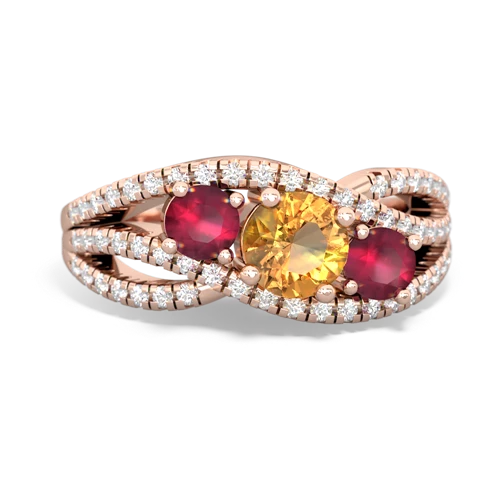 citrine-ruby three stone pave ring