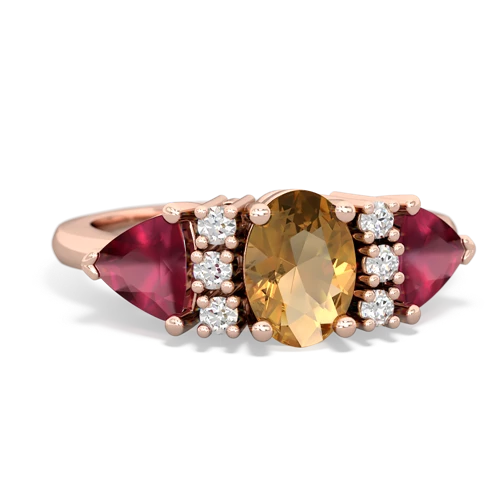 Genuine Citrine with Genuine Ruby and Lab Created Emerald Antique Style Three Stone ring