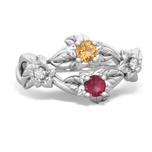 Citrine Genuine Citrine with Genuine Ruby Sparkling Bouquet ring Ring