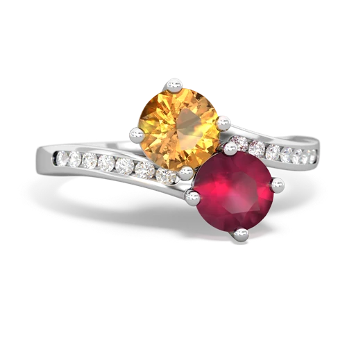 citrine-ruby two stone channel ring