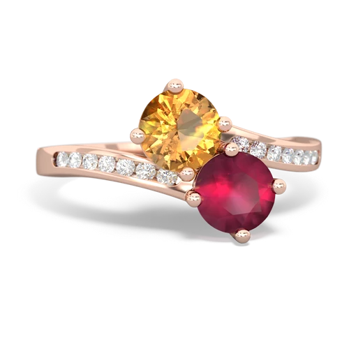 citrine-ruby two stone channel ring