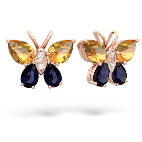 citrine-sapphire butterfly earrings