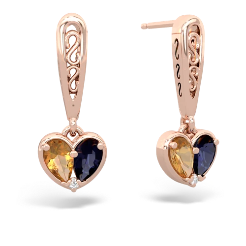 citrine-sapphire filligree earrings
