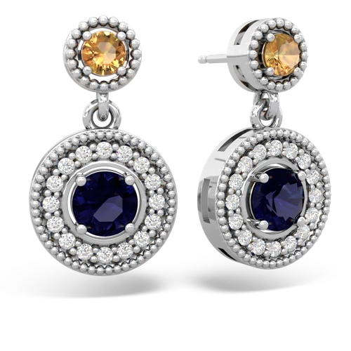 Citrine Genuine Citrine with Genuine Sapphire Halo Dangle earrings Earrings