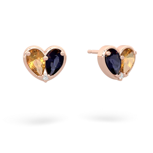 citrine-sapphire one heart earrings