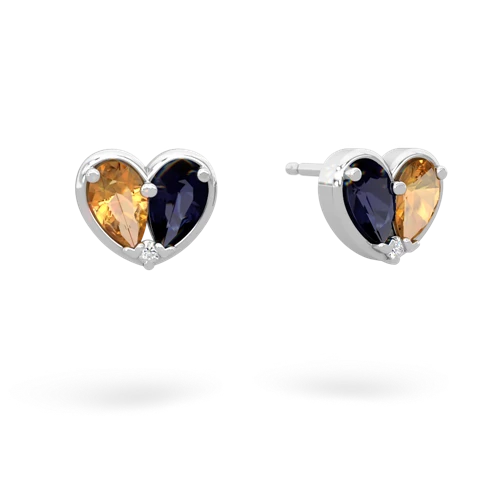 citrine-sapphire one heart earrings