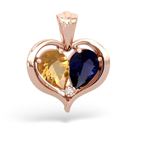 citrine-sapphire half heart whole pendant