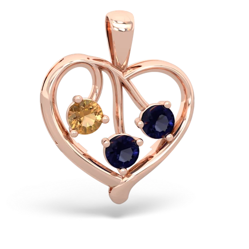 Citrine Genuine Citrine with Genuine Sapphire and  Glowing Heart pendant Pendant