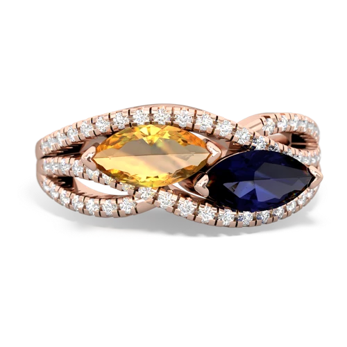citrine-sapphire double heart ring