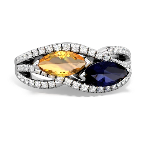 citrine-sapphire double heart ring