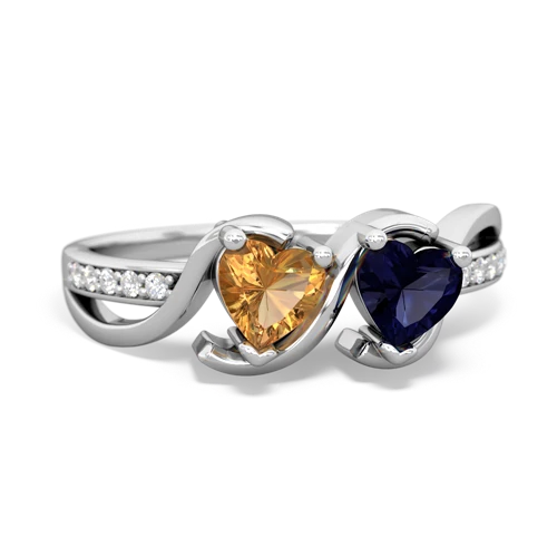 citrine-sapphire double heart ring