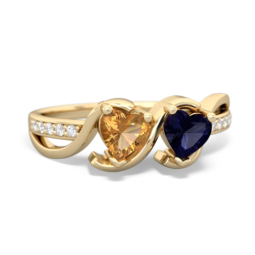 citrine-sapphire double heart ring