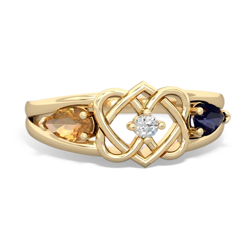 citrine-sapphire double heart ring