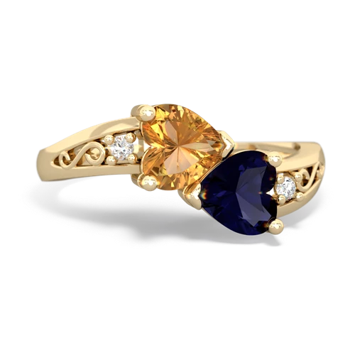 Citrine Genuine Citrine with Genuine Sapphire Snuggling Hearts ring Ring