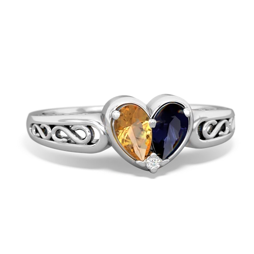 Citrine Genuine Citrine with Genuine Sapphire filligree Heart ring Ring