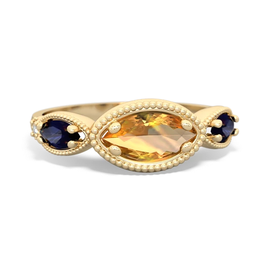Citrine Genuine Citrine with Genuine Sapphire and Genuine Citrine Antique Style Keepsake ring Ring