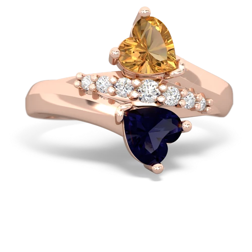 Citrine Genuine Citrine with Genuine Sapphire Heart to Heart Bypass ring Ring