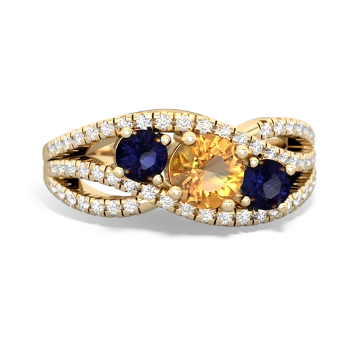 citrine-sapphire three stone pave ring