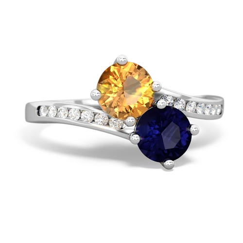 citrine-sapphire two stone channel ring