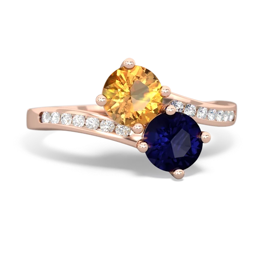 citrine-sapphire two stone channel ring