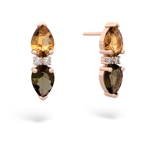 citrine-smoky quartz bowtie earrings