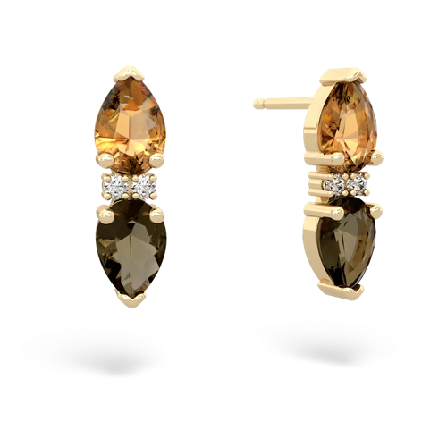 citrine-smoky quartz bowtie earrings