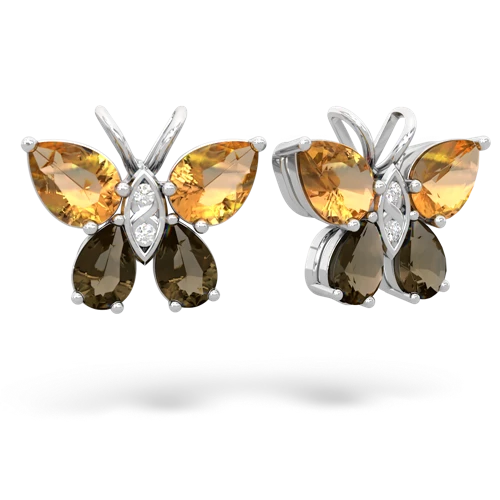 citrine-smoky quartz butterfly earrings