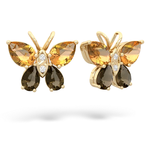 citrine-smoky quartz butterfly earrings