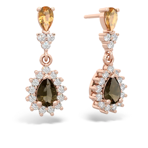 citrine-smoky quartz dangle earrings