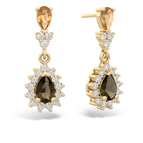 citrine-smoky quartz dangle earrings