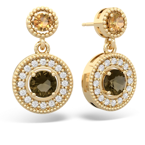 citrine-smoky quartz halo earrings