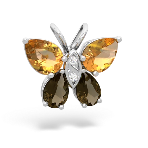 citrine-smoky quartz butterfly pendant