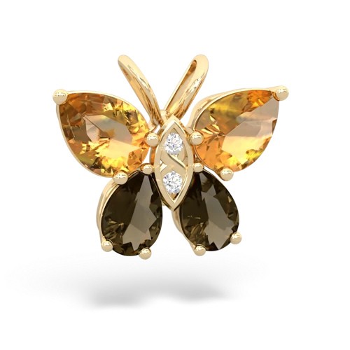 citrine-smoky quartz butterfly pendant