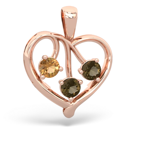 citrine-smoky quartz love heart pendant