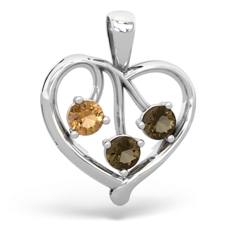 citrine-smoky quartz love heart pendant