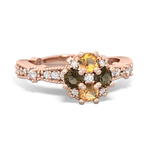citrine-smoky quartz art deco engagement ring