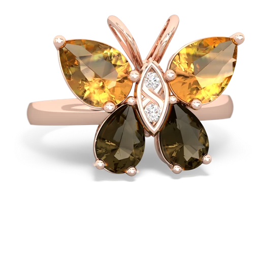 citrine-smoky quartz butterfly ring