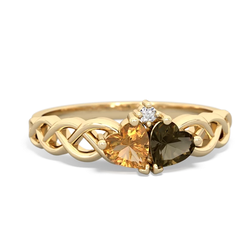 citrine-smoky quartz celtic braid ring