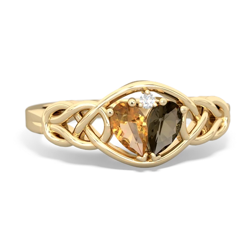 citrine-smoky quartz celtic knot ring