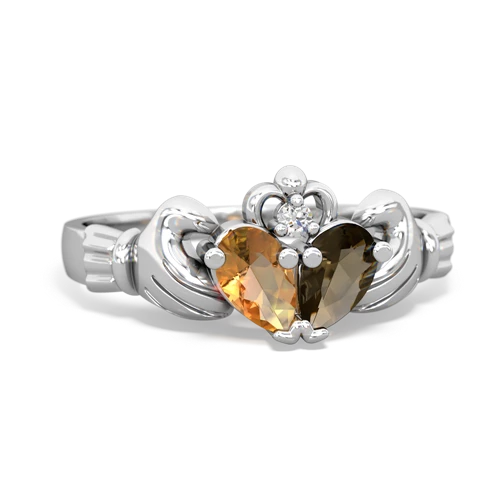 citrine-smoky quartz claddagh ring