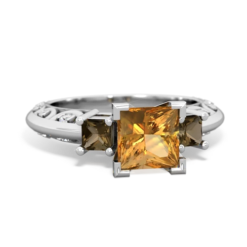 Citrine Genuine Citrine with Genuine Smoky Quartz and Genuine Garnet Art Deco ring Ring
