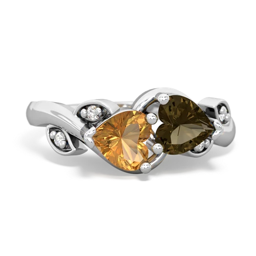 citrine-smoky quartz floral keepsake ring