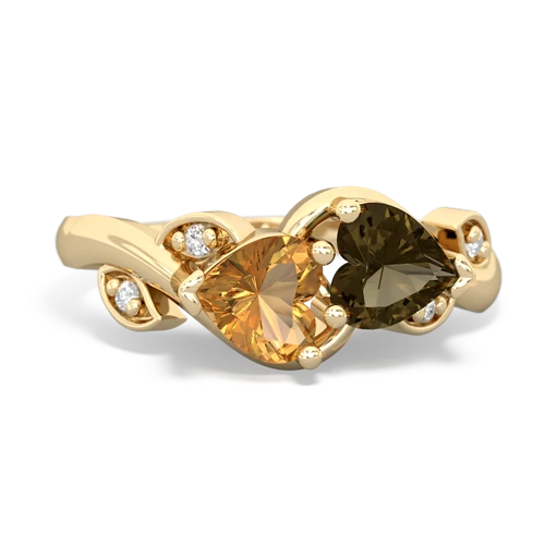 citrine-smoky quartz floral keepsake ring