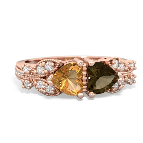 citrine-smoky quartz keepsake butterfly ring