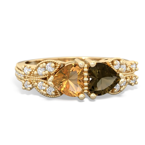 citrine-smoky quartz keepsake butterfly ring