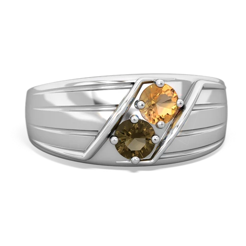 citrine-smoky quartz mens ring