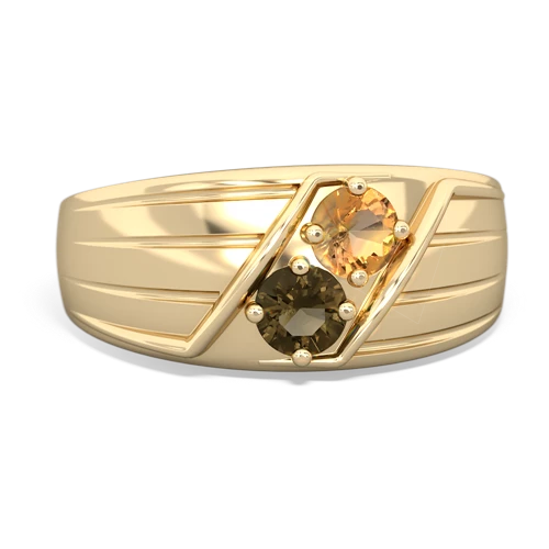 citrine-smoky quartz mens ring