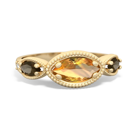 citrine-smoky quartz milgrain marquise ring