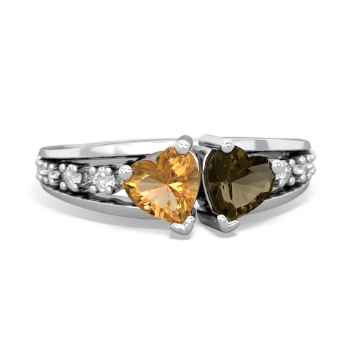 citrine-smoky quartz modern ring